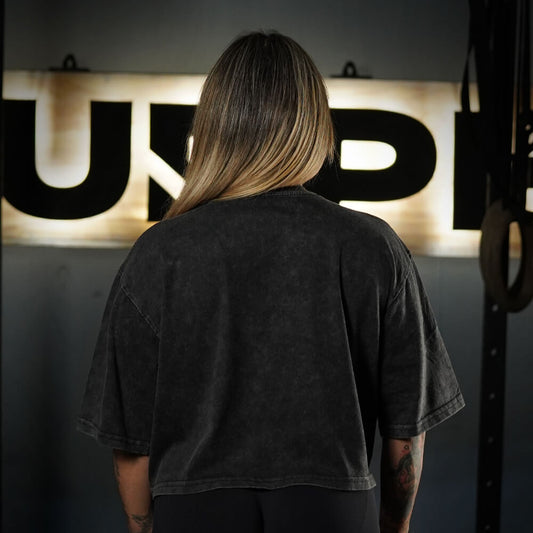 Crop Top Oversize Premium Circular Logo - Acid Black