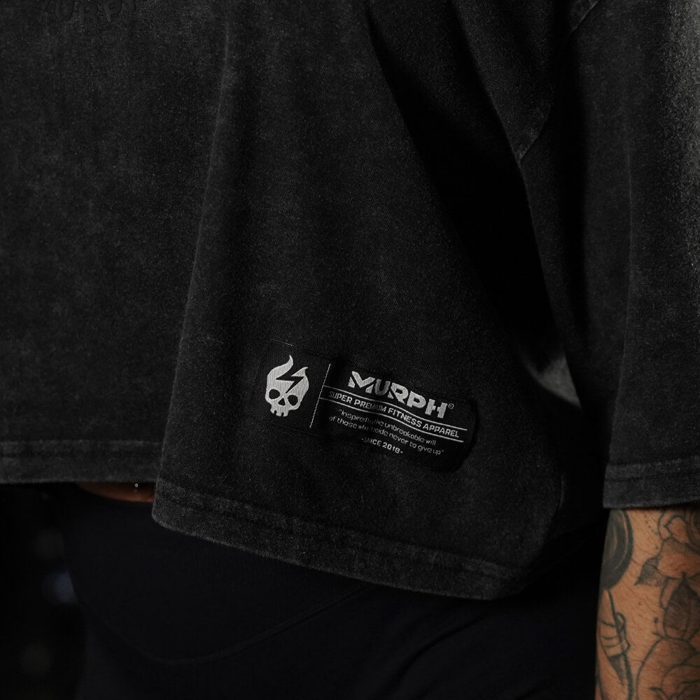Crop Top Oversize Premium Circular Logo - Acid Black