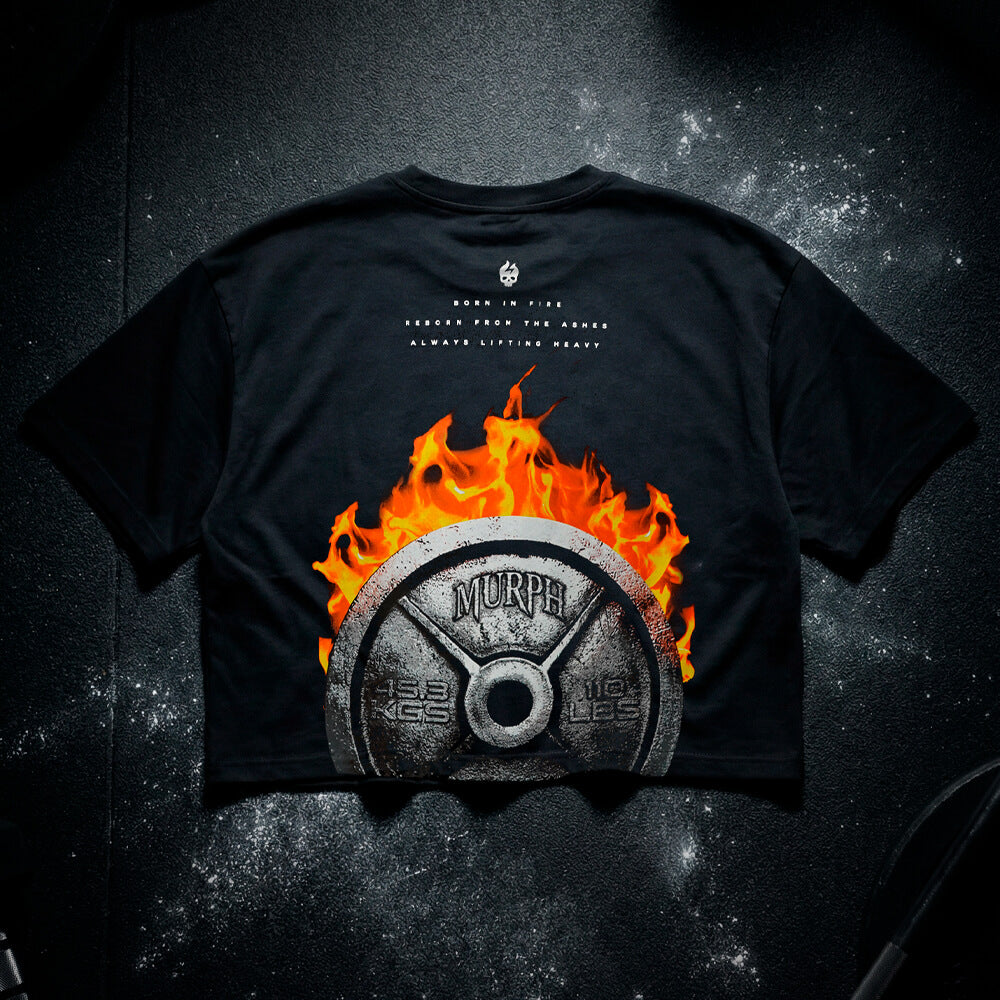 Crop Top Oversize BORN IN FIRE - Negro