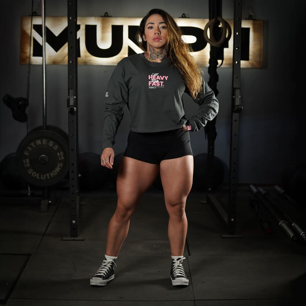 Crop Top Manga Larga LIFT HEAVY & RUN FAST - Gris Charcoal