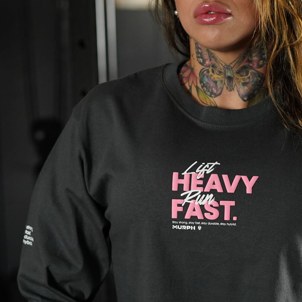Crop Top Manga Larga LIFT HEAVY & RUN FAST - Gris Charcoal