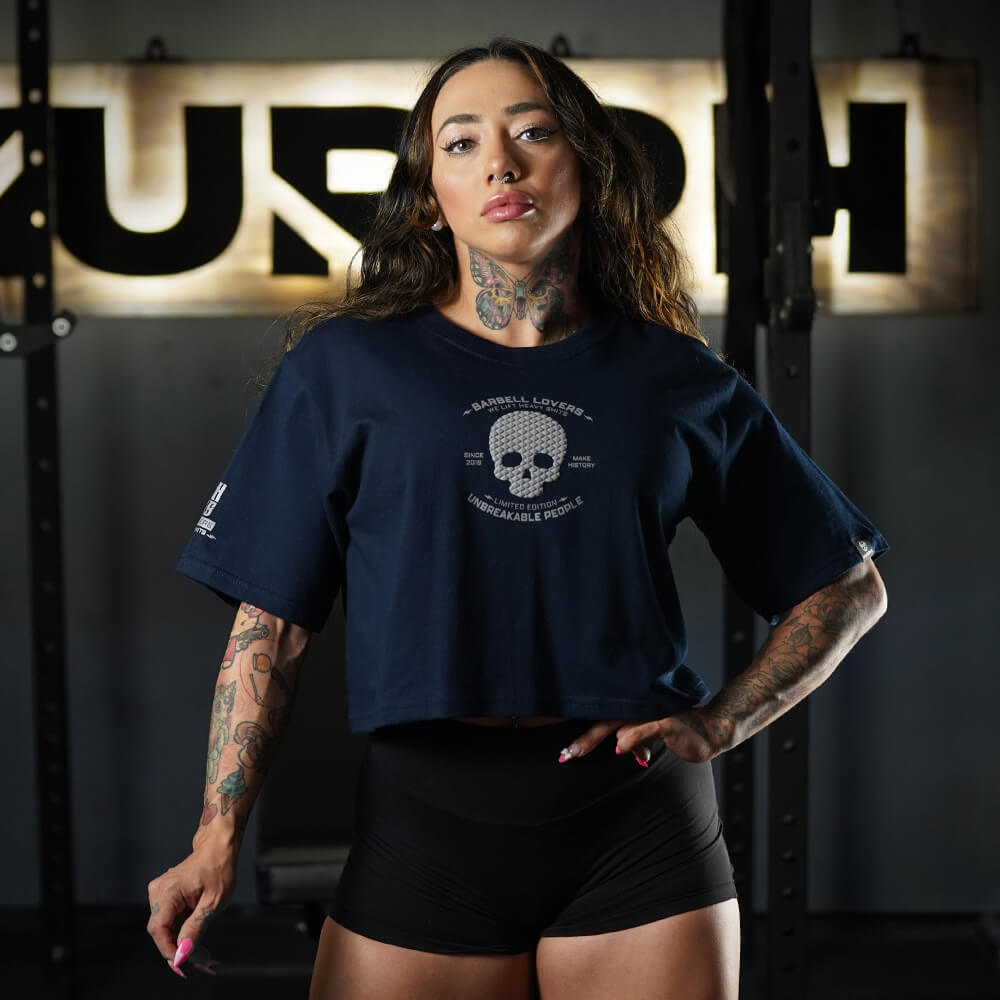 Crop Top Oversize Barbell Texture - Navy Blue