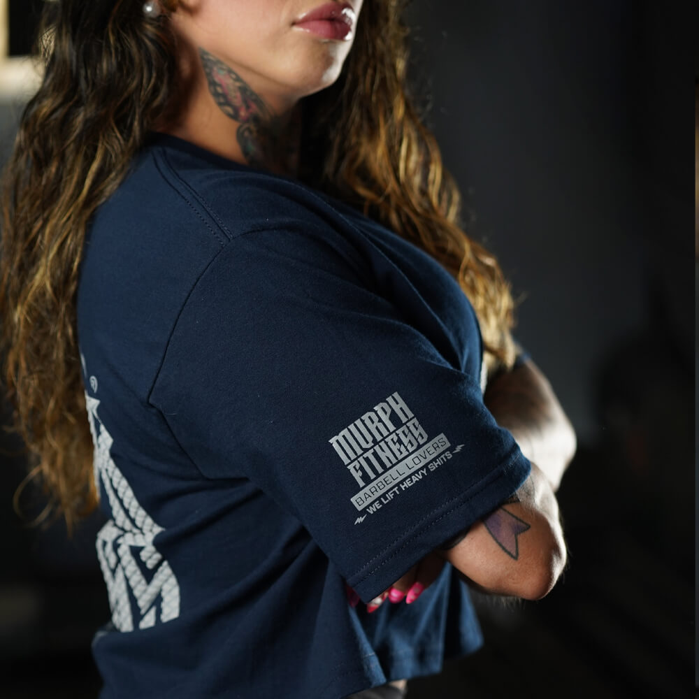 Crop Top Oversize Barbell Texture - Navy Blue