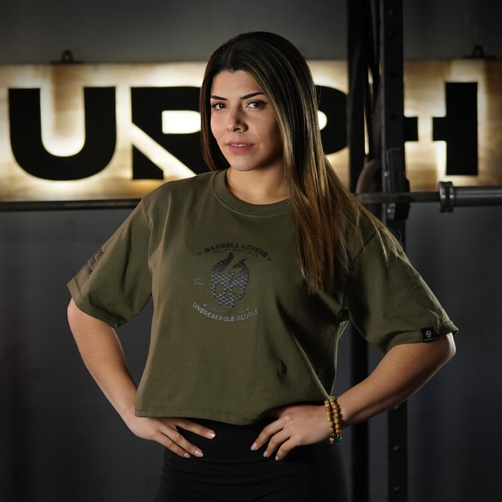 Crop Top Oversize Barbell Texture - Verde Táctico
