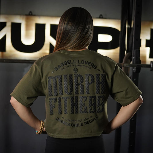 Crop Top Oversize Barbell Texture - Verde Táctico