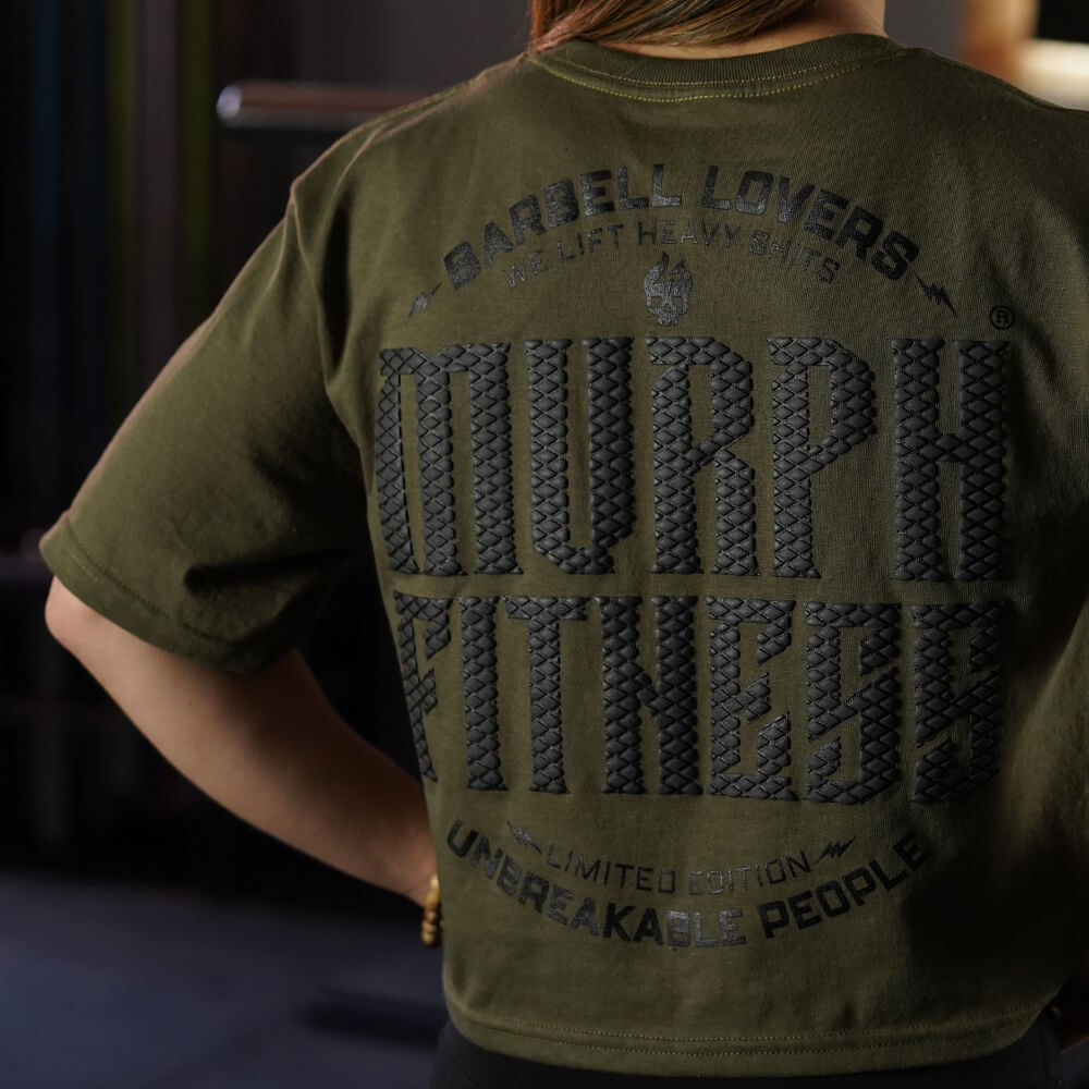 Crop Top Oversize Barbell Texture - Verde Táctico