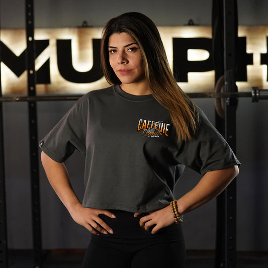 Crop Top Oversize Caffeine & Barbells - Gris Charcoal