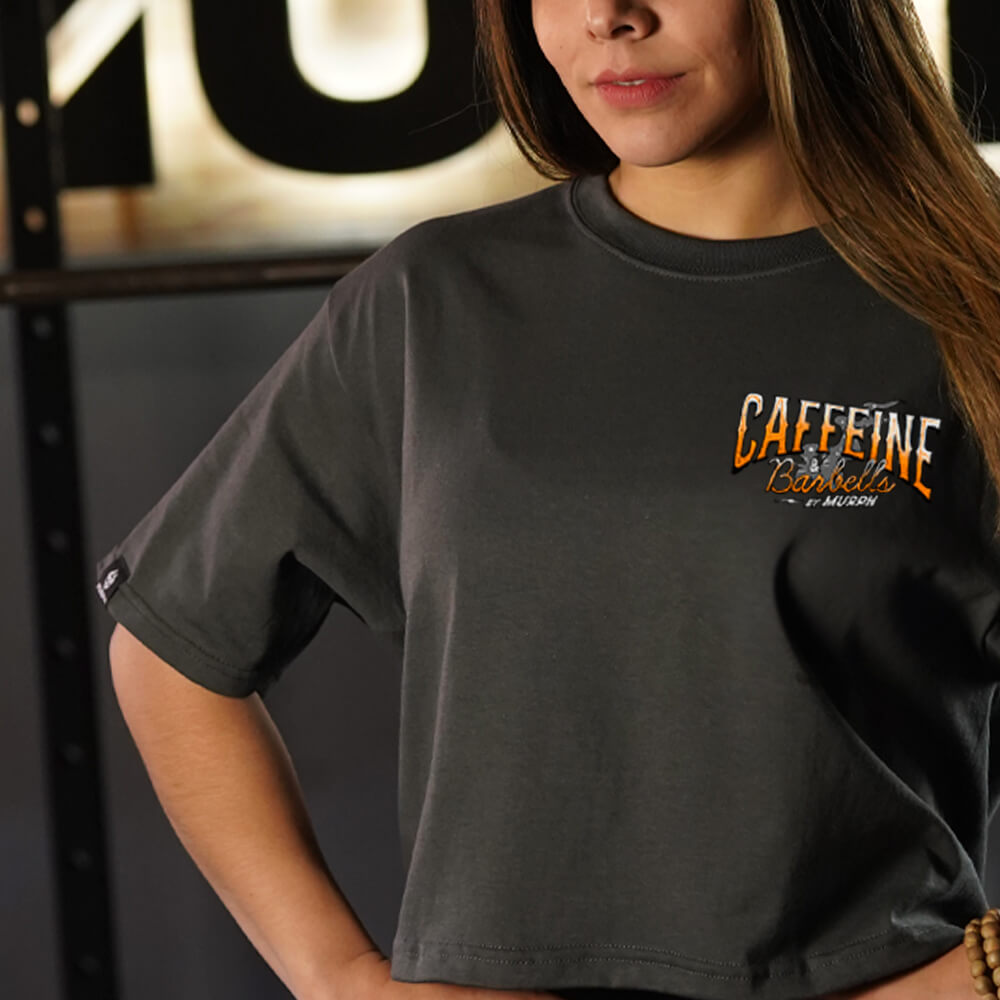 Crop Top Oversize Caffeine & Barbells - Gris Charcoal