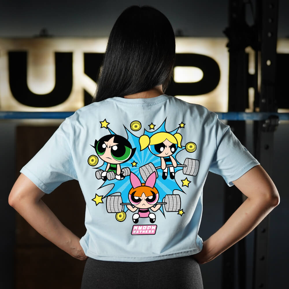 Crop Top Oversize Powerful Girls - Sky Blue