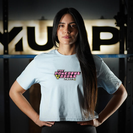 Crop Top Oversize Powerful Girls - Sky Blue