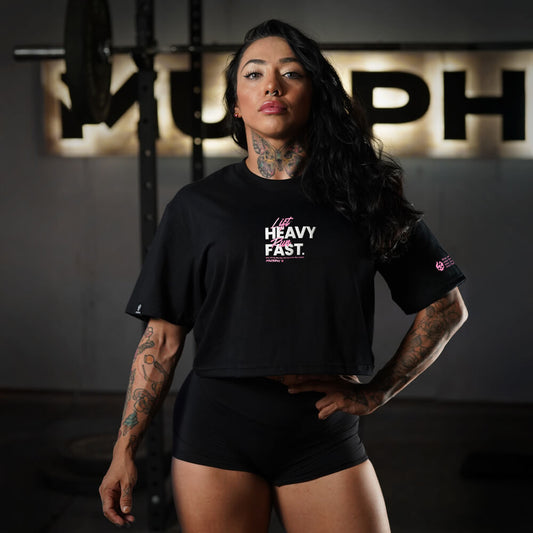 Crop Oversize LIFT HEAVY & RUN FAST - Negro