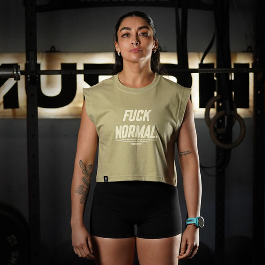 Crop Top Oversize Sleeveless FUCK NORMAL - Nut