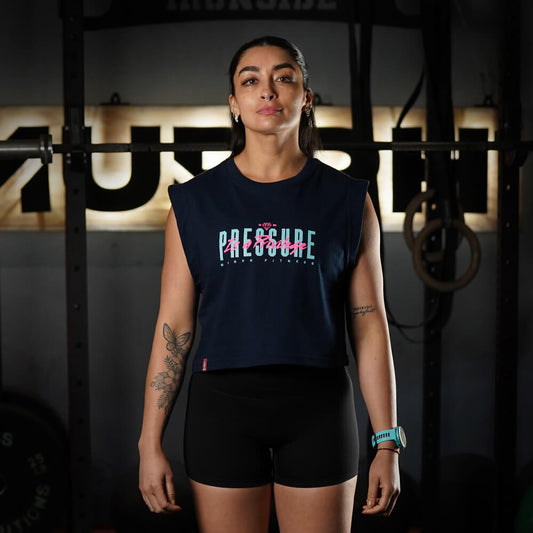Crop Top Oversize Sleeveless PRESSURE IS A PRIVILEGE - Navy Blue