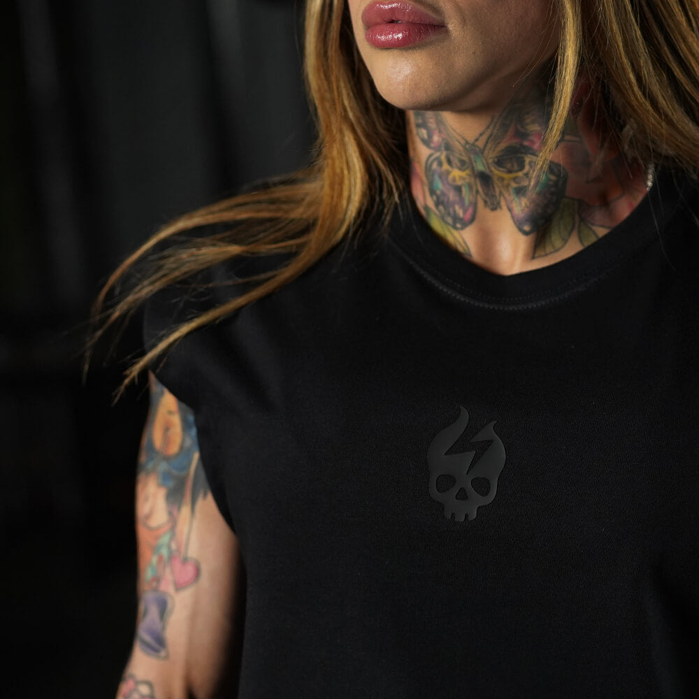 Crop Top Oversize Sleeveless Skull logo - Total Black