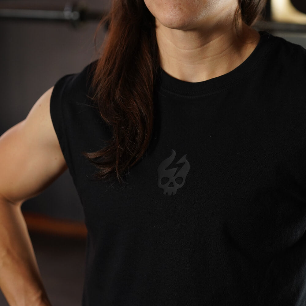 Crop Top Oversize Sleeveless Skull logo - Total Black