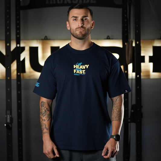 Polera Oversize LIFT HEAVY & RUN FAST - Navy Blue