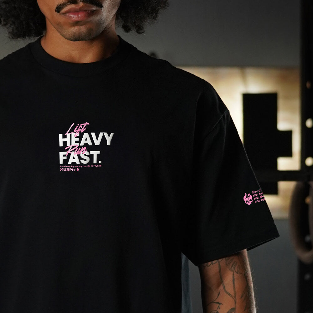 Polera Oversize LIFT HEAVY & RUN FAST - Negro