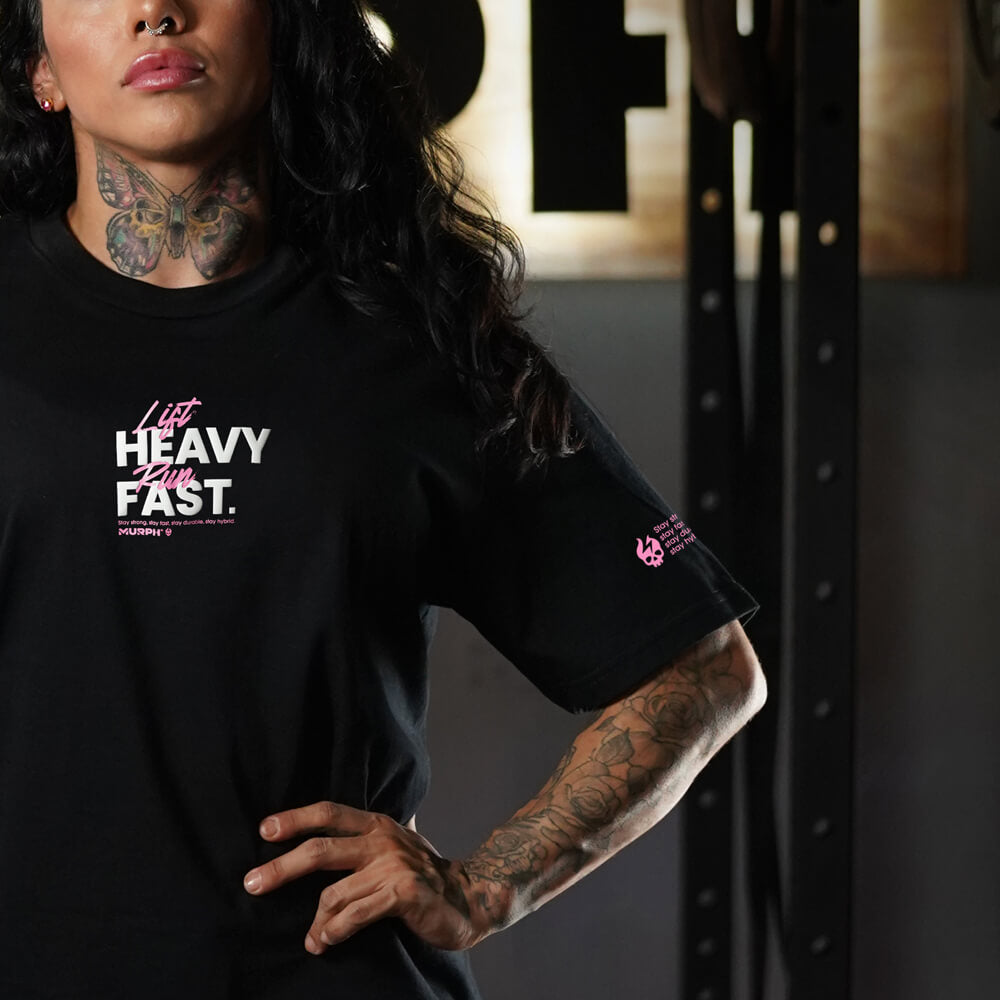 Polera Oversize LIFT HEAVY & RUN FAST - Negro