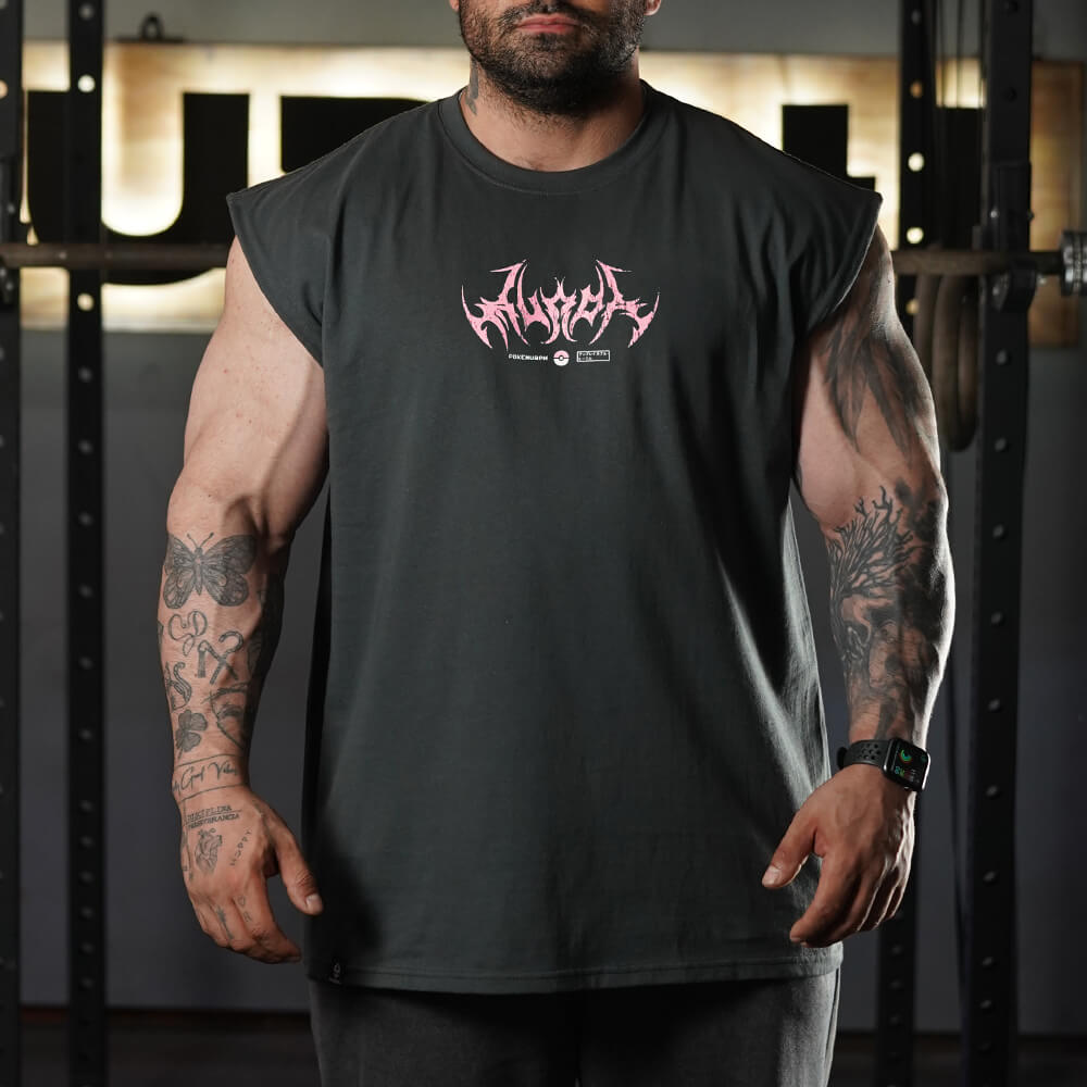 Polera Oversize Sleeveless Gymgar - Gris Charcoal