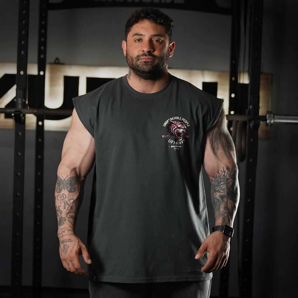 Polera Oversize Sleeveless Tiger - Gris Charcoal