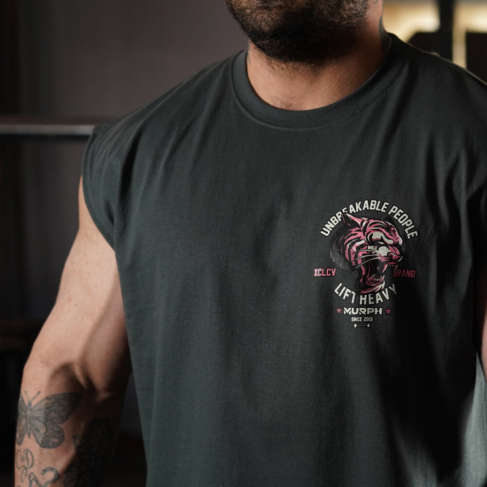 Polera Oversize Sleeveless Tiger - Gris Charcoal