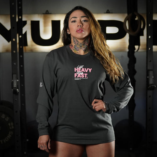 Polera Manga Larga LIFT HEAVY & RUN FAST - Gris Charcoal
