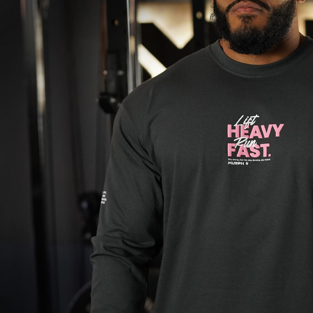 Polera Manga Larga LIFT HEAVY & RUN FAST - Gris Charcoal