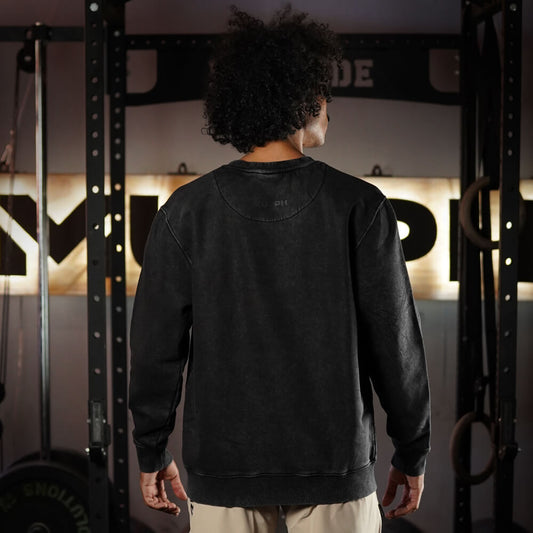 Oversize Long Crewneck Skull Logo - Acid Black