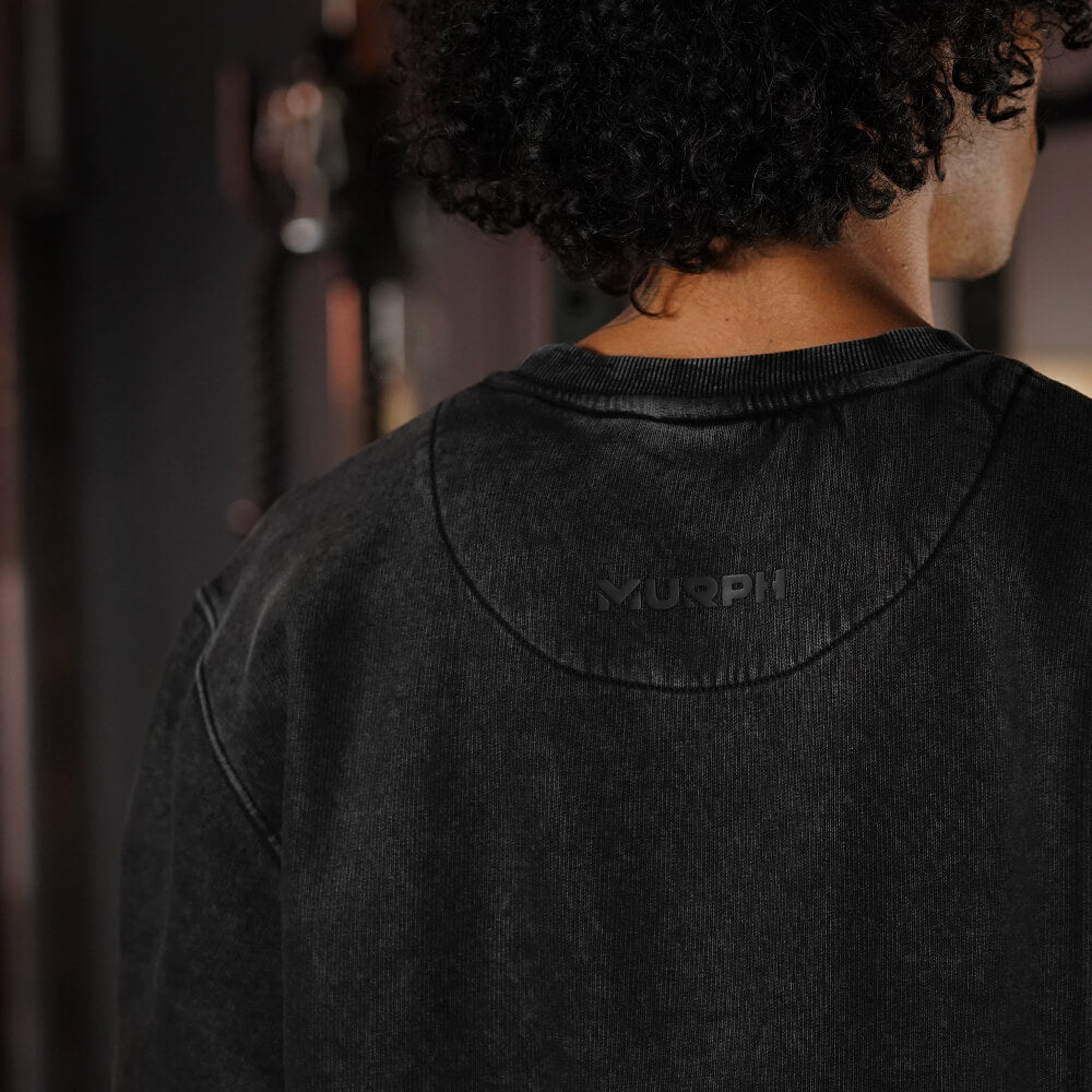 Oversize Long Crewneck Skull Logo - Acid Black