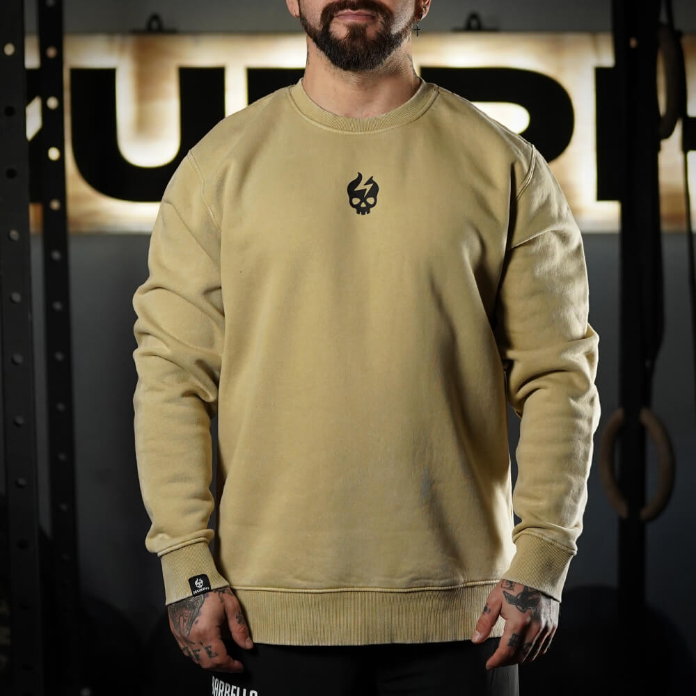 Oversize Long Crewneck Skull Logo - Acid Cream