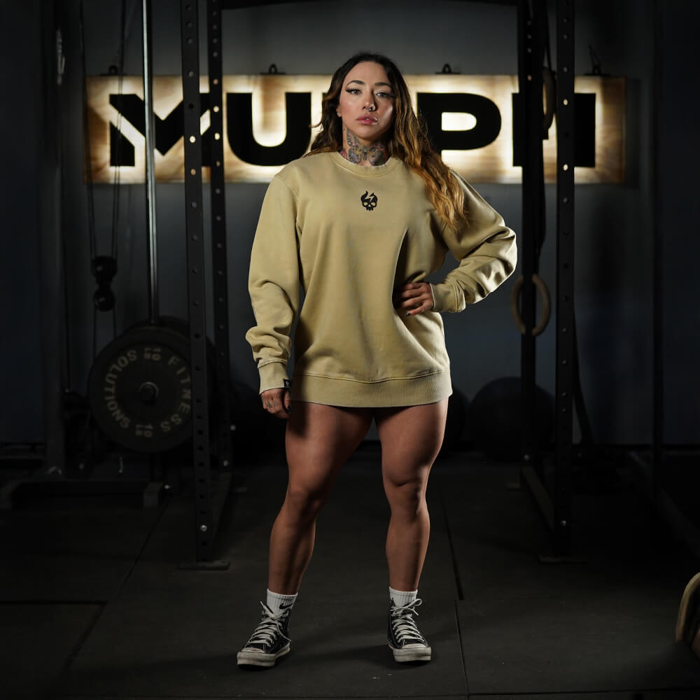 Oversize Long Crewneck Skull Logo - Acid Cream