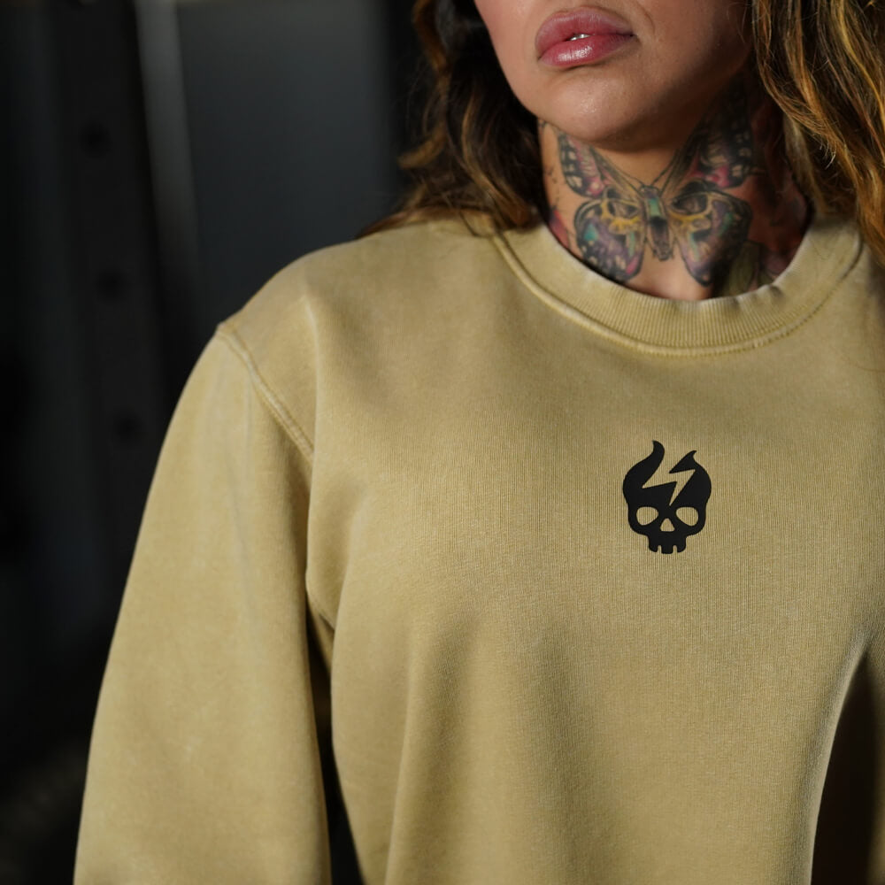 Oversize Long Crewneck Skull Logo - Acid Cream