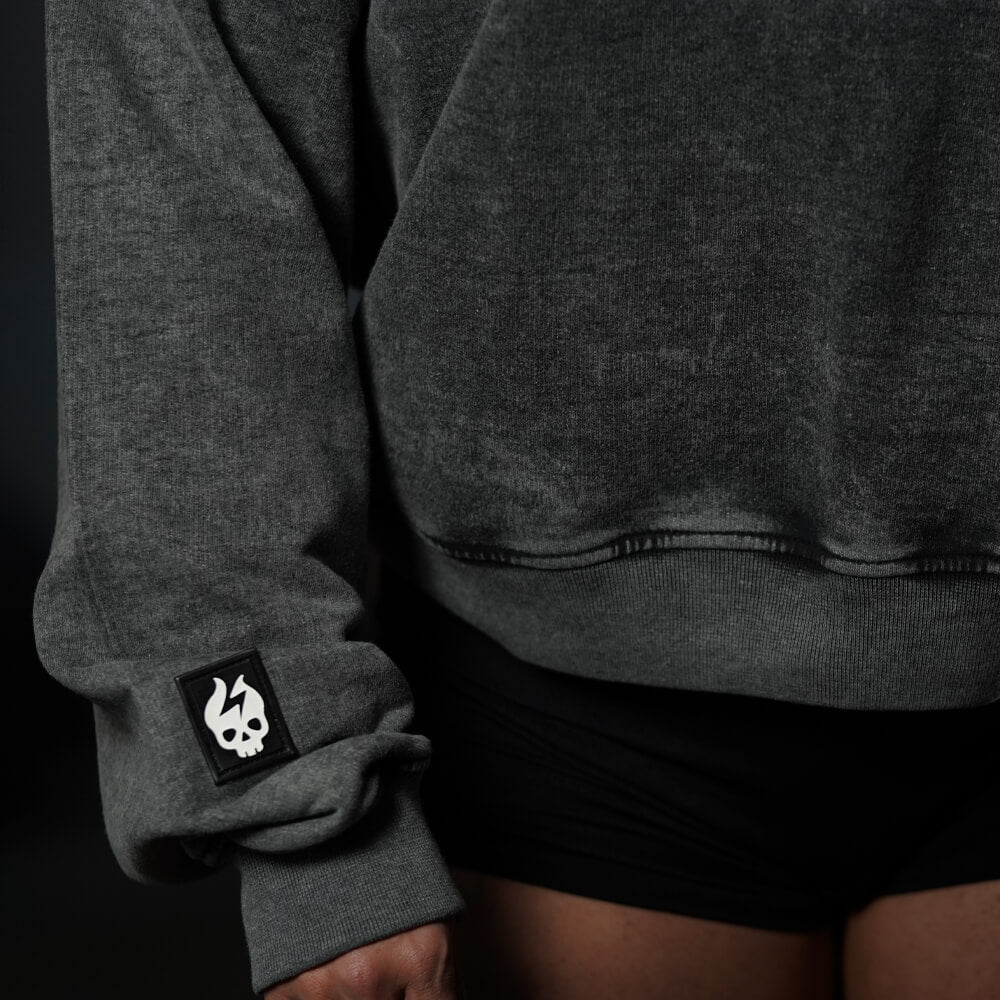 Oversize Crop Crewneck Skull Logo - Acid Black