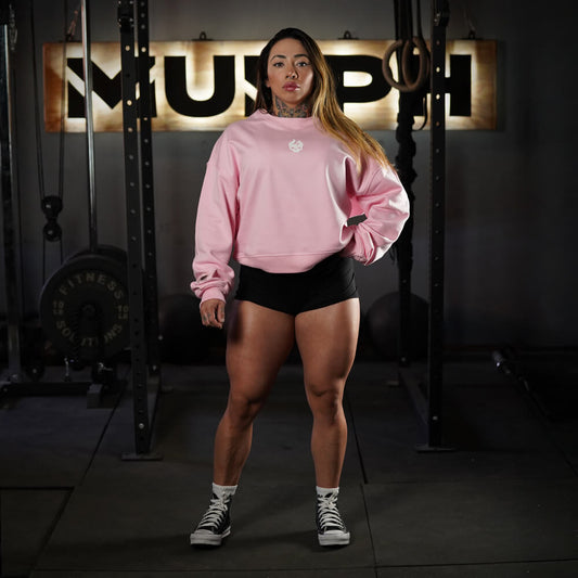 Oversize Crop Crewneck Skull Logo - Pink