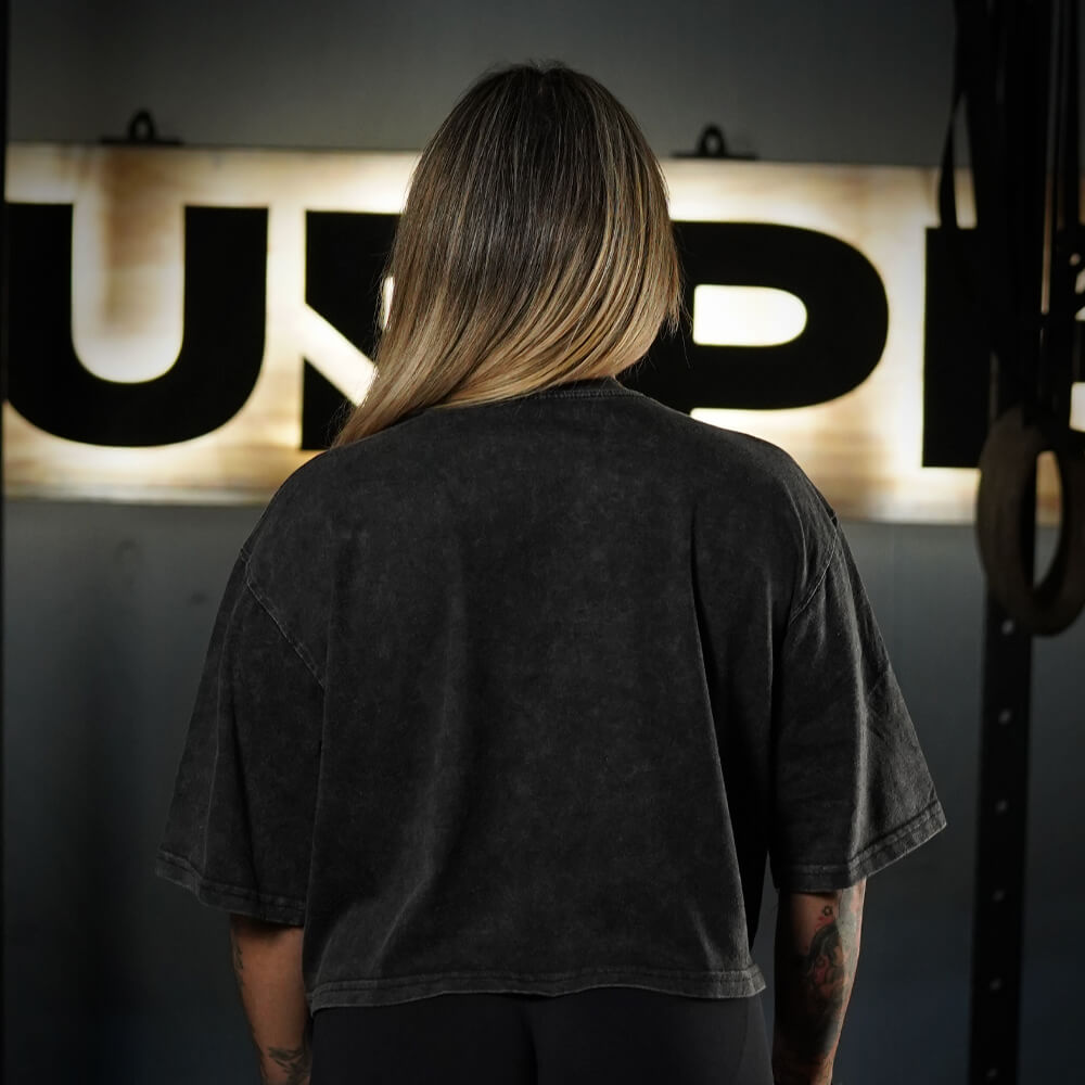 Crop Top Oversize Premium Circular Logo - Acid Black