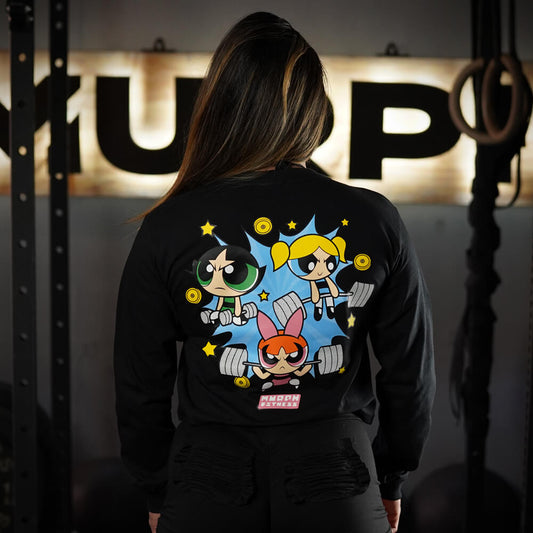 Crop Top Manga Larga Powerful Girls - Negro