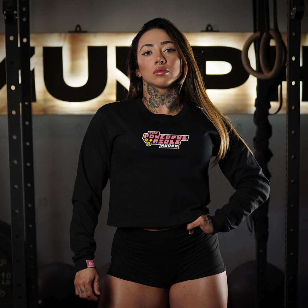 Crop Top Manga Larga Powerful Girls - Negro