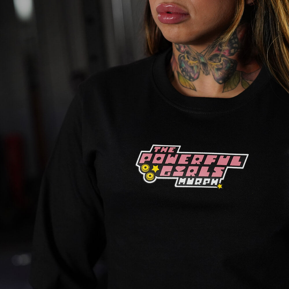 Crop Top Manga Larga Powerful Girls - Negro