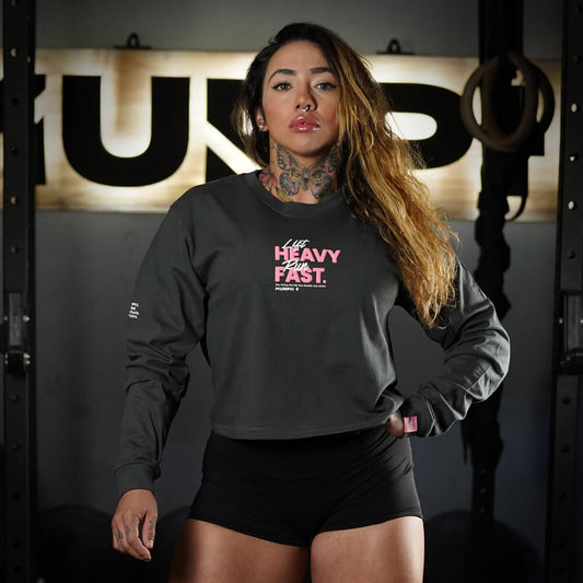 Crop Top Manga Larga LIFT HEAVY & RUN FAST - Gris Charcoal
