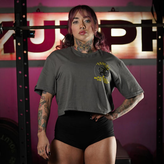 Crop Top Fueled By Coffee - Gris Charcoal