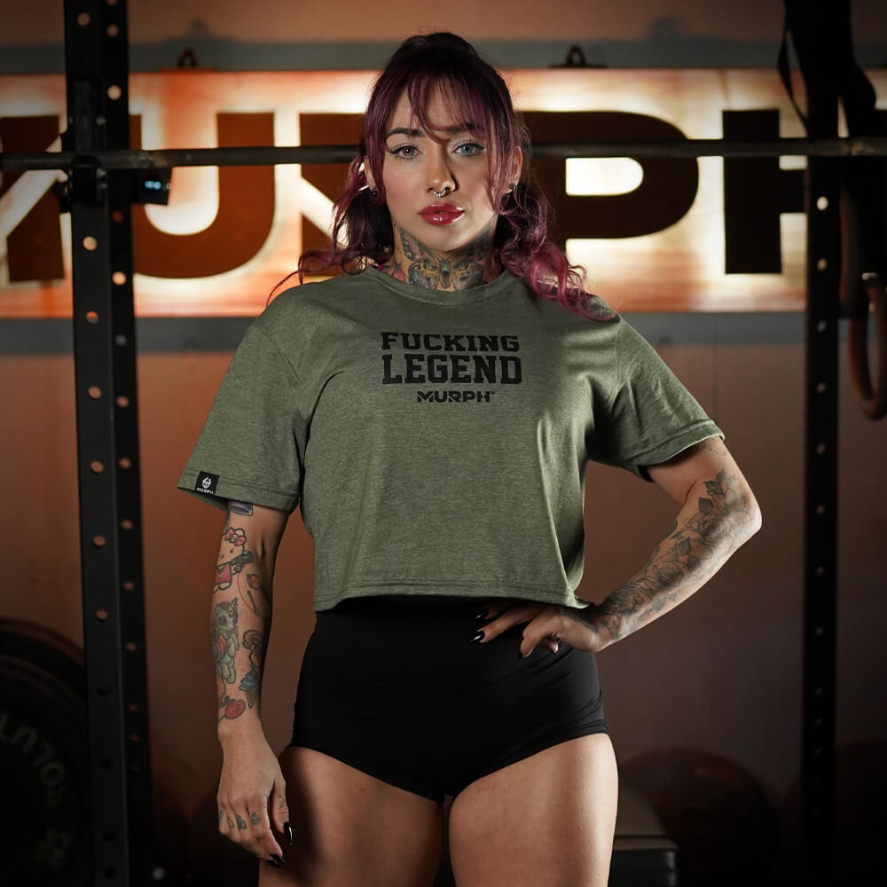 Crop Top Fucking Legend - Heather Tactical Green