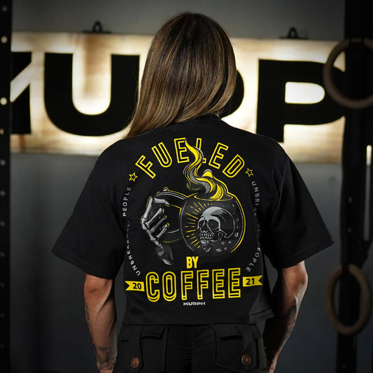 Crop Top Oversize Fueled By Coffee - Negro