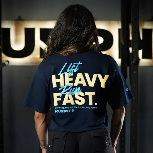 Crop Oversize LIFT HEAVY & RUN FAST - Navy Blue