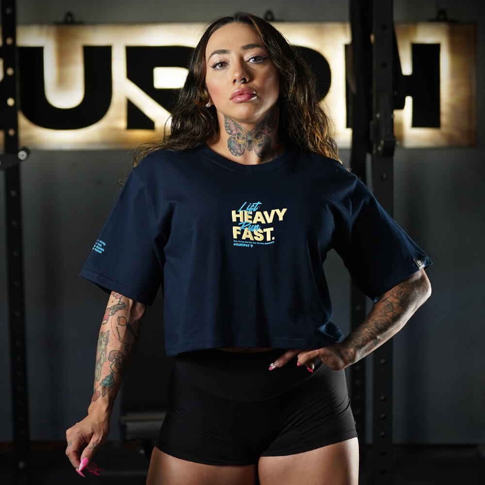 Crop Oversize LIFT HEAVY & RUN FAST - Navy Blue
