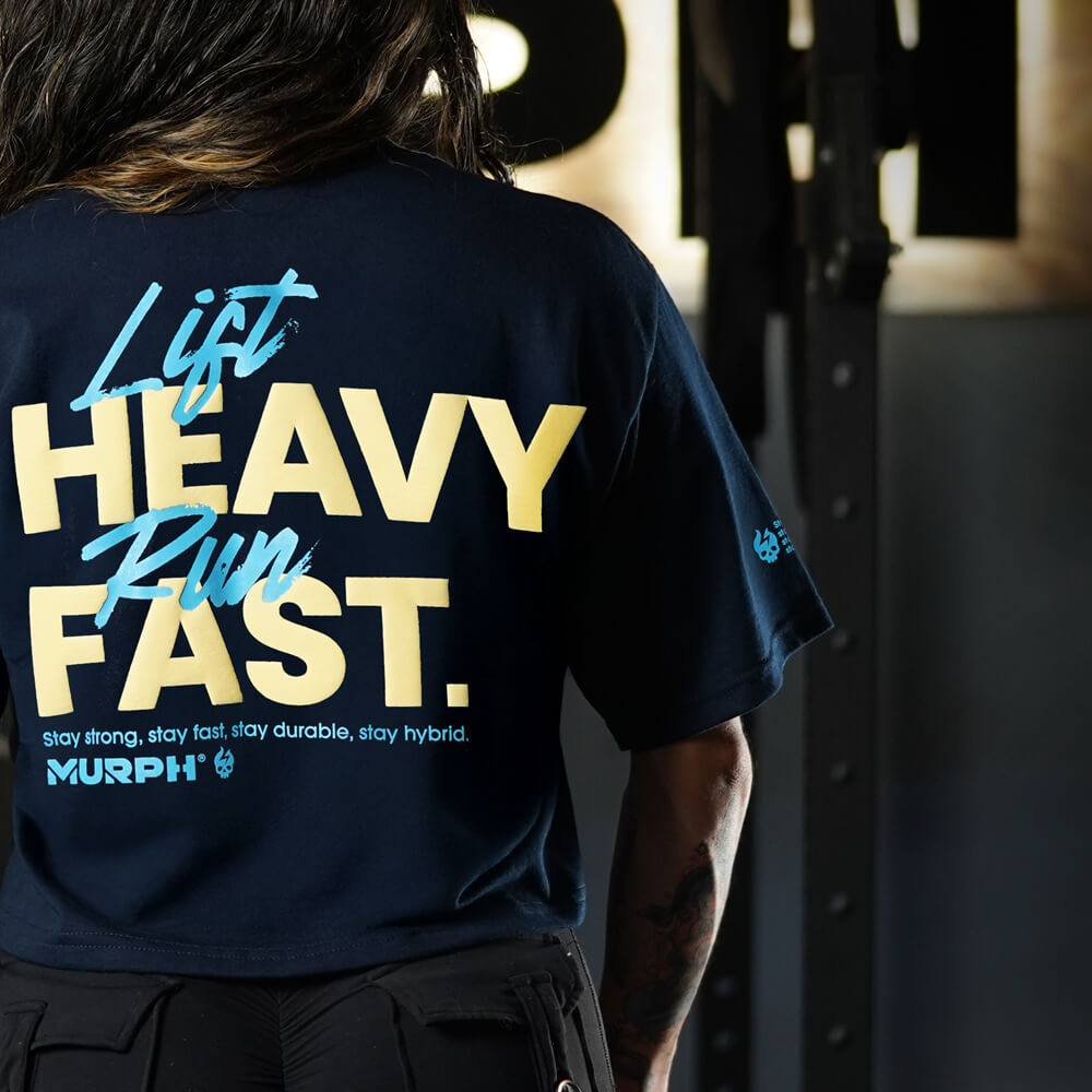 Crop Oversize LIFT HEAVY & RUN FAST - Navy Blue