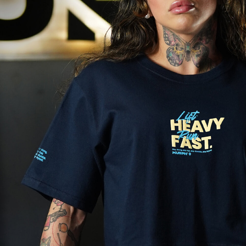 Crop Oversize LIFT HEAVY & RUN FAST - Navy Blue
