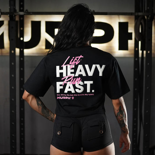 Crop Oversize LIFT HEAVY & RUN FAST - Negro