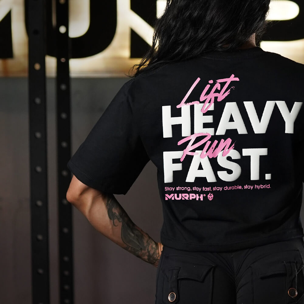 Crop Oversize LIFT HEAVY & RUN FAST - Negro