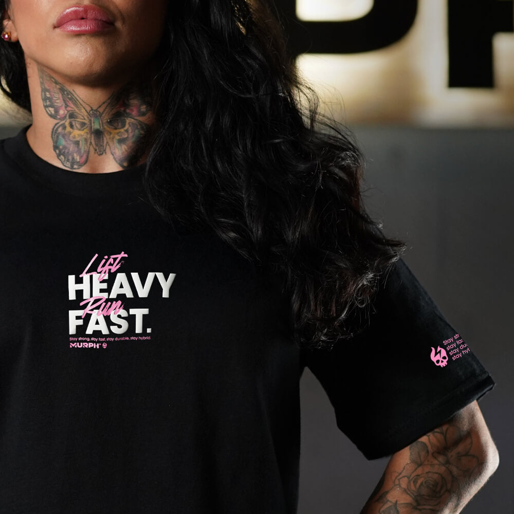 Crop Oversize LIFT HEAVY & RUN FAST - Negro