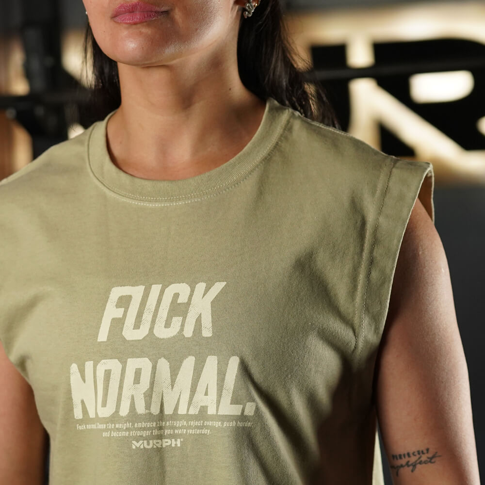 Crop Top Oversize Sleeveless FUCK NORMAL - Nut